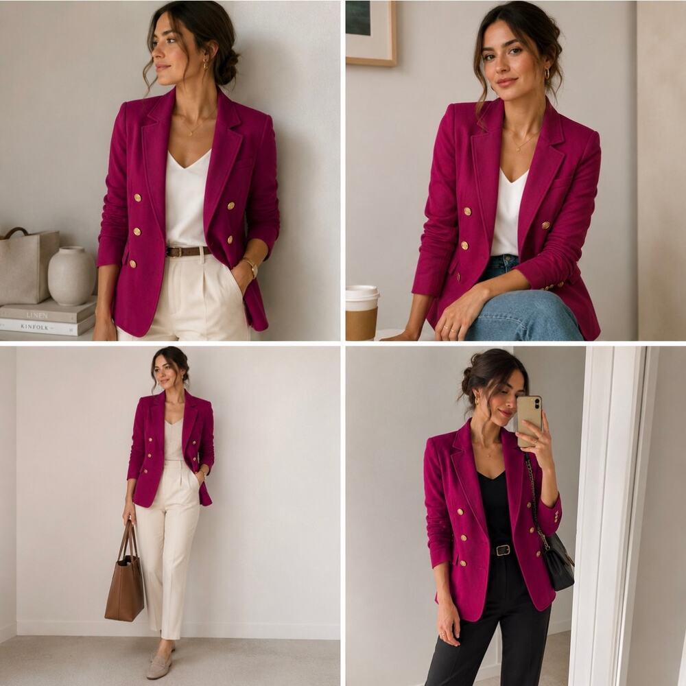 Anne Klein Blazer Womens Size Small Magenta Pink Double Breasted Stretchy